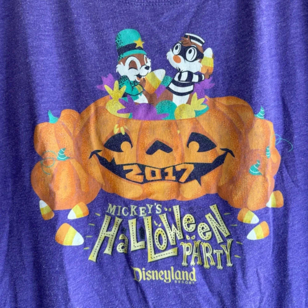 Disney Parks 2017 Mickey’s Halloween Party EVENT LE Chip and Dale Purple Shirt - Picture 3 of 7
